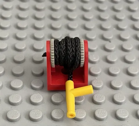 LEGO Red String Reel Gray Drum 2x2 Complete w/ Hose & Yellow Nozzle