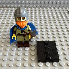 LEGO Viking Warrior Minifigure - Helmet Beard Blue Cape Axe w/ Black Plate
