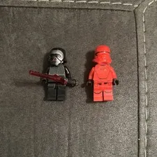 LEGO Minifigure Lot of 2 - Black w/ Helmet & Blaster, Red Minifigure