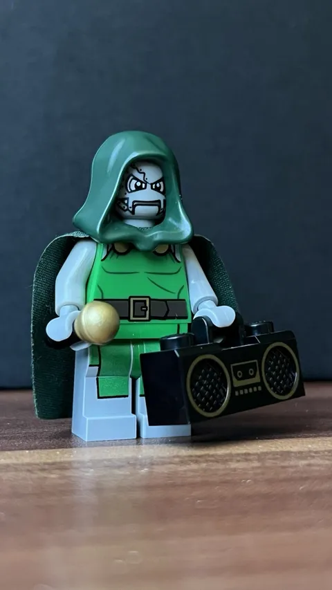 RARE LEGO Doctor MF Doom Minifigure w/ Dark Green Hood Cape Boom Box Mic HIP-HOP