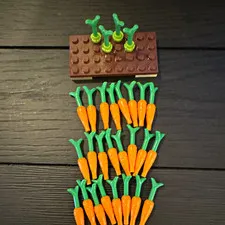 LEGO Carrots Orange Green Food Pieces Bulk Lot of 24 w/ Brown Plate Base 24 Farm
