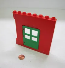 Lego Duplo Red Wall w/ Green Door Opening 1X8X8 House Building Christmas