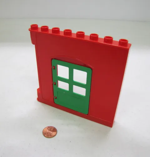 Lego Duplo Red Wall w/ Green Door Opening 1X8X8 House Building Christmas