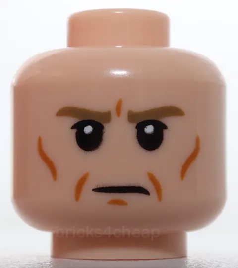 Lego 10x Head Dark Tan Brows White Pupils Dark Orange Cheek Lines Creases Frown