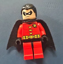 LEGO Robin Minifigure Red Suit w/ Black Cape & Black Hair Plastic/Fabric