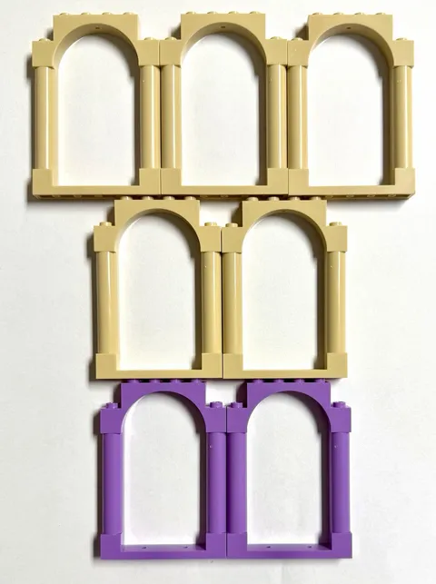 LEGO NEW #40066 5 TAN 2 LAVENDER DOOR FRAME 1 X 6 X 7 w/ ROUND PILLAR 7 PIECES