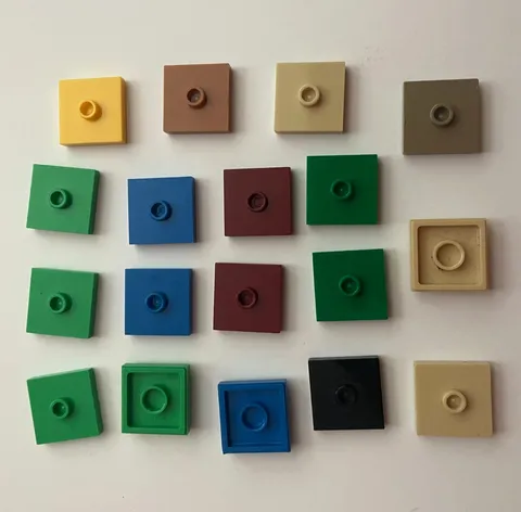 LEGO 2x2 MULTICOLOR TILE PLATE MODIFIED Groove 1 Stud Jumper (18 pieces) #87580