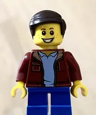 LEGO Little Boy Minifig, Black Hair, Open Jacket, Short Blue Legs Big Happy Grin