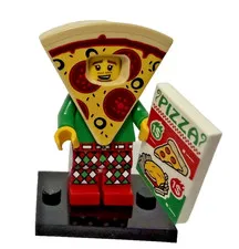 LEGO Minifigures Pizza Costume Guy Minifigure w/ Pizza Box Tile & Display Base