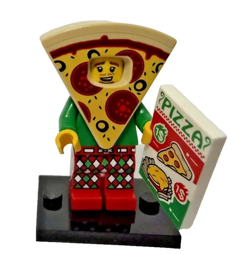 LEGO Minifigures Pizza Costume Guy Minifigure w/ Pizza Box Tile & Display Base