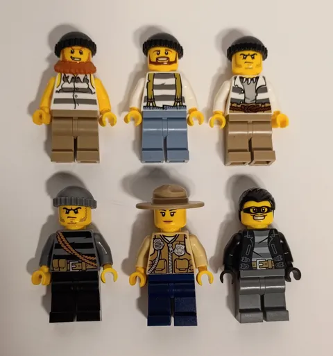 Lego Criminal Ranger Minifigures Lot of 6 Police City Crooks Robbers Prisoners 