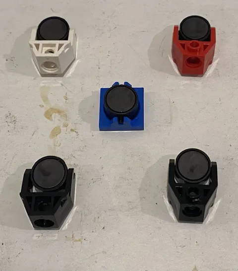 Lot Of 5 LEGO Cylindrical Magnets With Holders In Multiple Colors Vintage