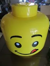 LARGE YELLOW LEGO TONGUE OUT UP STORAGE CONTAINER 12" TALL WITH TRAYS