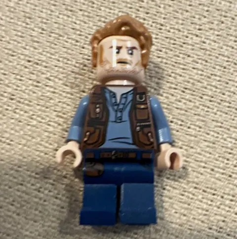 LEGO Minifigure Male Brown Hair Blue Shirt Outfit w/ Brown Vest Blue Legs