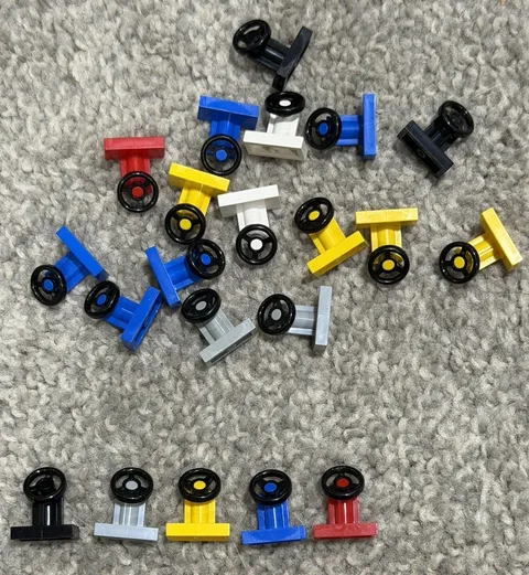 LEGO Steering Wheel Bulk Lot Red Gray Yellow Blue White Black (21 Pieces)