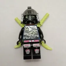 LEGO Ninja Minifigure Black Outfit w/ Gray Helmet & 2 Trans-Light Green Swords