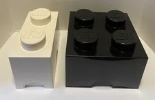 Lot of 2 Lego Stackable Storage Bricks Black 2x2 & White 1x2 