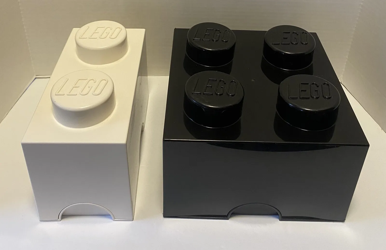 Lot of 2 Lego Stackable Storage Bricks Black 2x2 & White 1x2 