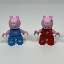 New Lego Duplo Peppa Pig LOT Solid Red Blue Outfit Pink Pig Figure
