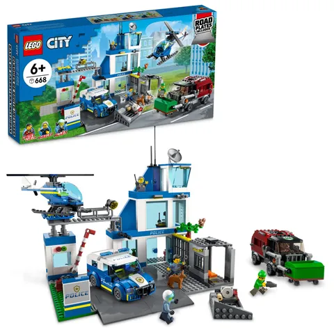 LEGO City Police Station with Van, Garbage Truck & Helicopter Toy Multicolor