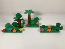 Lego Duplo Lot Tree Trunk Leaves Palm Cactus Bushes Flowers Green Base Plates