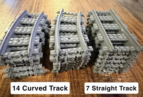 Lot Of 21 Lego City Train Tracks (14 Curved + 7 Straight)