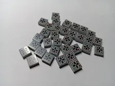 LEGO LOT 32 TILE 1X1 BLACK CROSS DARK RED DARK BLUISH GRAY BUTTONS PATTERN
