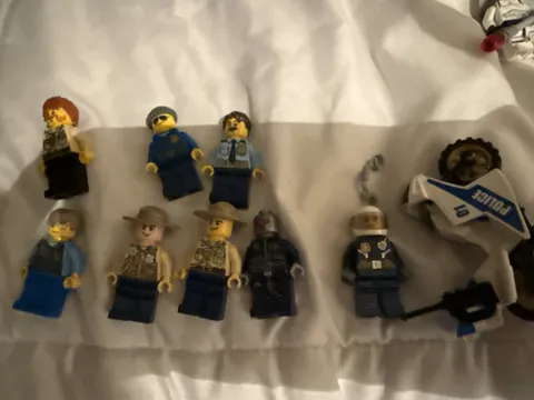 LEGO City Police Officer Minifigure Lot w/ Police Motorcycle & Parts - 8 Pieces