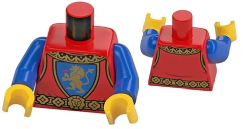 Lego New LION KNIGHT Minifig Red TORSO Surcoat Gold Collar Belt Blue Shield D371