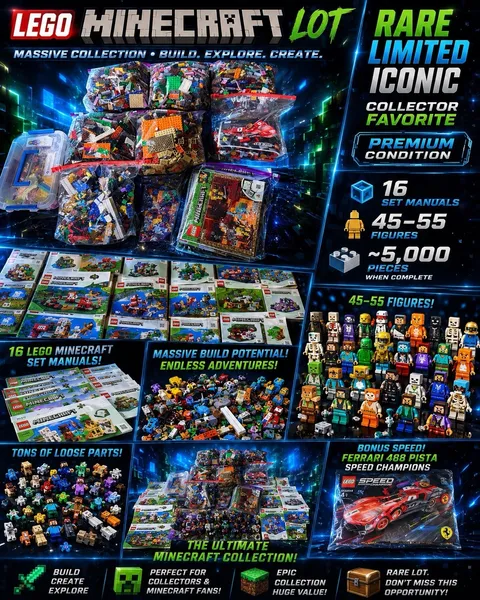 LEGO Minecraft Huge Lot 5000+ Pieces 45+ Figures 16 Manuals Ferrari
