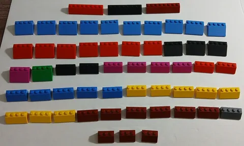 LEGO Slope Bricks 56 Parts 4445, 3297, 3037, 3038 Dark Red, 33 and 45 degree 4x3