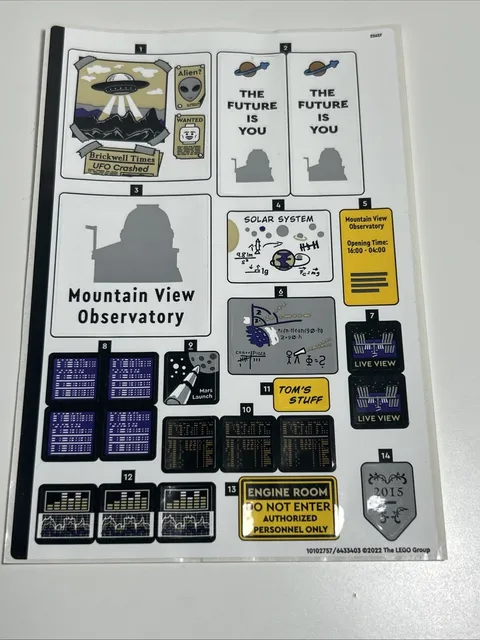 LEGO Bricklink Program 910027 Mountain View Observatory STICKER SHEET Authentic