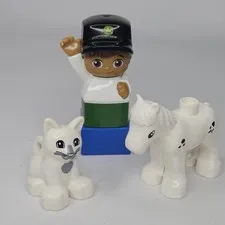 Vintage LEGO Duplo White Horse & Cat + John Deere Mega Bloks Farmer Animals Lot