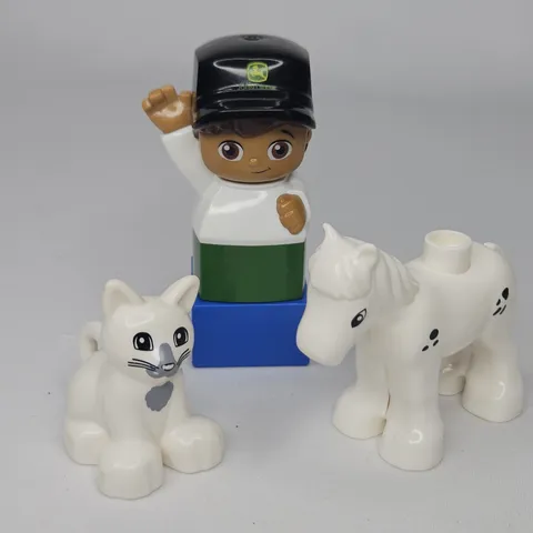 Vintage LEGO Duplo White Horse & Cat + John Deere Mega Bloks Farmer Animals Lot