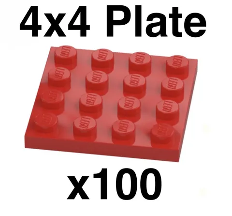 Genuine LEGO Red 4x4 Plate x100 New