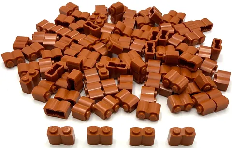 Lego 100 New Dark Orange Bricks Modified 1 x 2 with Log Profile Pieces