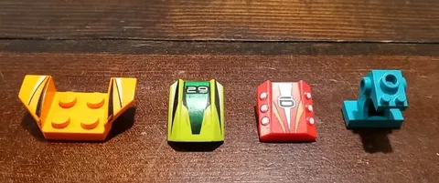 LEGO Orange Mudguard Plate, Green Front #29, Red Front #6, Teal Steering Column