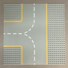 LEGO Vtg Baseplate Space T Intersection Gray 32 X 32 Yellow Line Road Junction