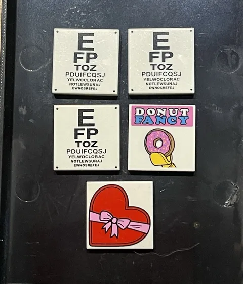 LEGO Simpsons White 2x2 Printed Tile Lot of 5 Donut, Heart & Eye Chart (87079)