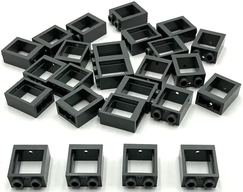 Lego 25 New Dark Bluish Gray Windows 1 x 2 x 2 No Glass Flat Front Pieces