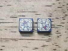 LEGO Dark Blue Tile 1 x 1 with Gold and Tan Magic Compass. QTY 2. 3070pb384
