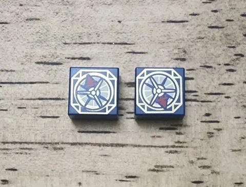 LEGO Dark Blue Tile 1 x 1 with Gold and Tan Magic Compass. QTY 2. 3070pb384