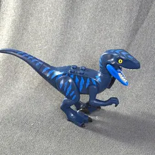 LEGO Jurassic World Velociraptor Dark Blue Dinosaur Figure Printed Blue Markings