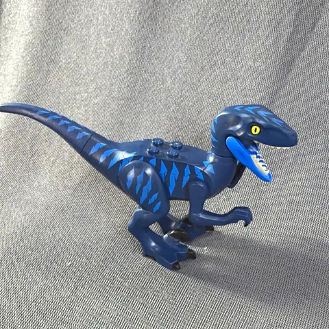 LEGO Jurassic World Velociraptor Dark Blue Dinosaur Figure Printed Blue Markings