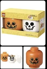 Lego Halloween Limited Edition LARGE Storage Heads White Skeleton Orange Pumpkin