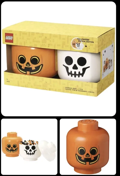 Lego Halloween Limited Edition LARGE Storage Heads White Skeleton Orange Pumpkin