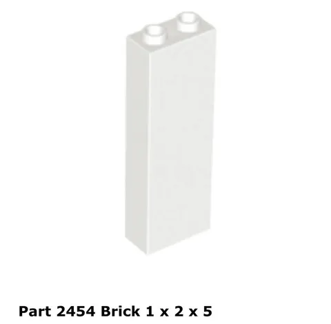Lego 1x 2454 White Brick 1 x 2 x 5 - Blocked Open Studs or Hollow