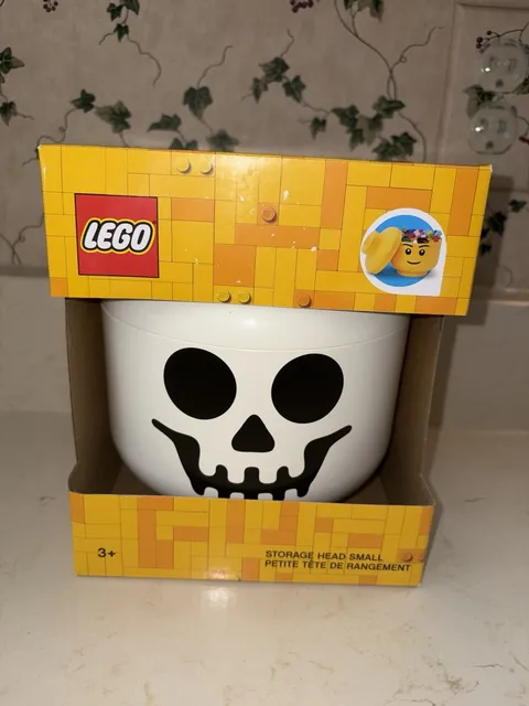 LEGO SMALL White Skeleton Skull Storage Head Container, Halloween Decor, Nib