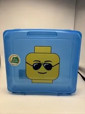 Lego Blue Project Case Minifigure Mini Fig Storage Case Head Silver Sunglasses