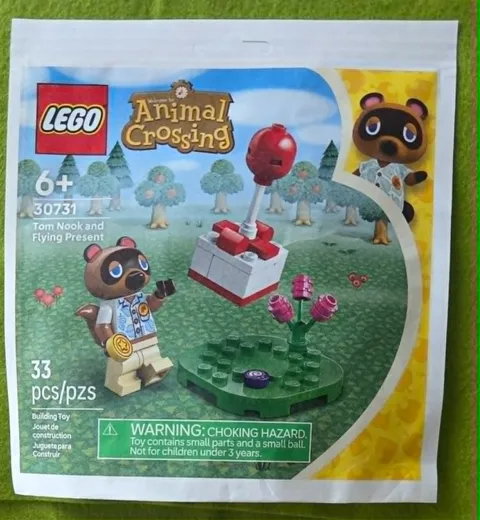 Animal crossing lego Tom Nook and flying present